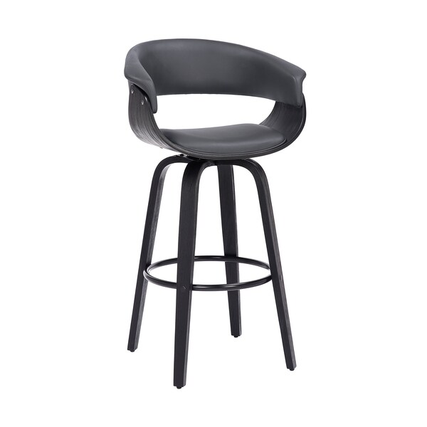 Armen Living Julyssa 26" Counter Height Swivel Gray Faux Leather and Black Wood Bar Stool LCJSBAGRBL26 - main